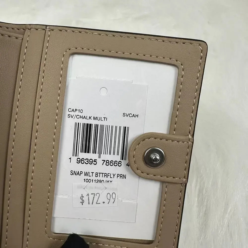 Coach Snap Wallet With Butterfly Print In Canvas/Silver/Chalk Multi CAP10 NWT - Picture 6 of 6